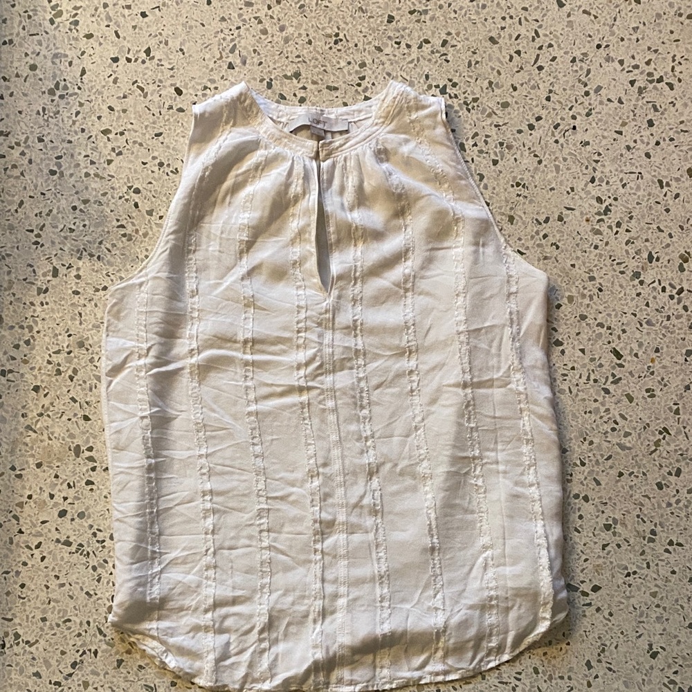 LOFT Ivory Textured Sleeveless Blouse
